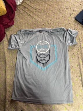 Athletic Works Gray Short-Sleeve Tee with Teal and Black Baseball Graphic